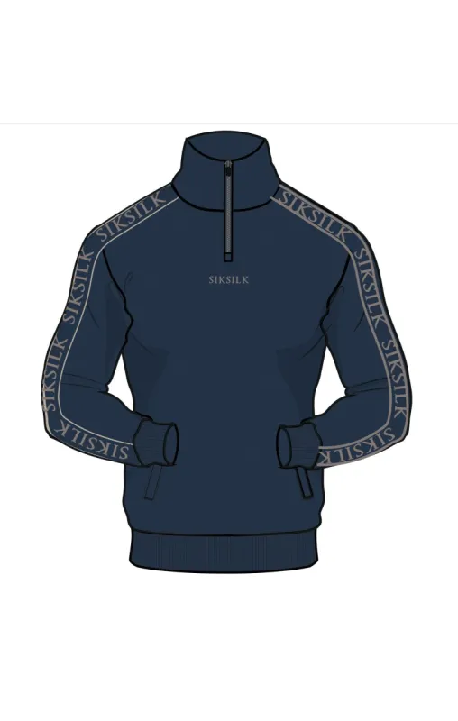 Navy Muscle Fit Taped Track Top sold by Siksilk