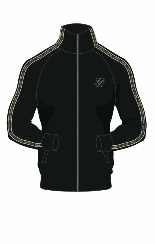 Black & Gold Relaxed Fit Taped Track Top sold by Siksilk