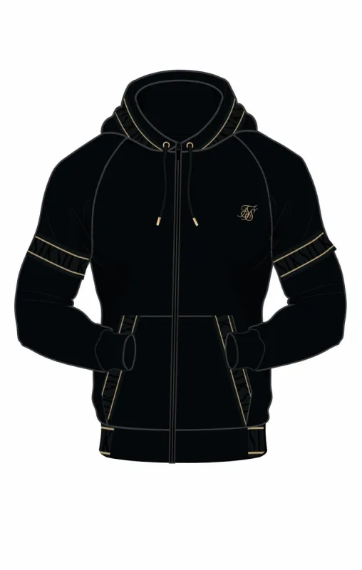Black & Gold Muscle Fit Taped Hoodie sold by Siksilk