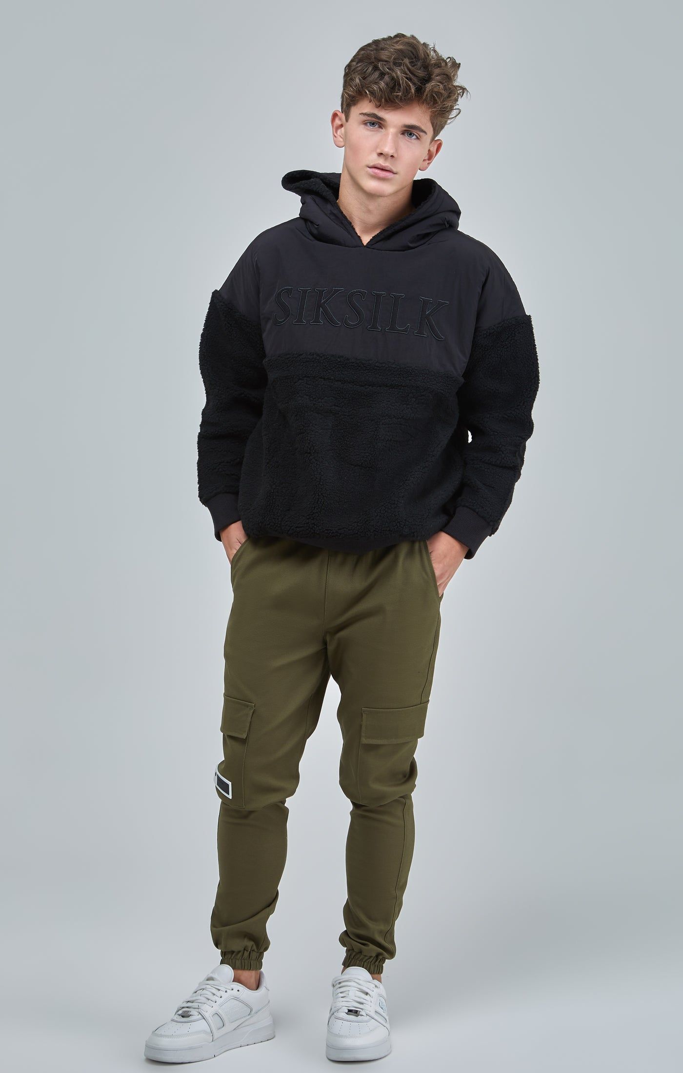 Boys Black Sherpa Nylon Mix Hoodie sold by Siksilk product image thumbnail 4