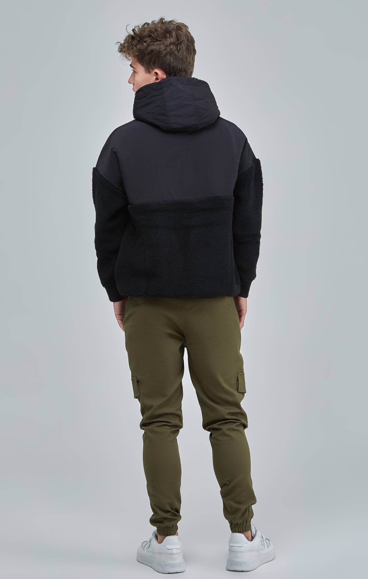Boys Black Sherpa Nylon Mix Hoodie sold by Siksilk product image thumbnail 5