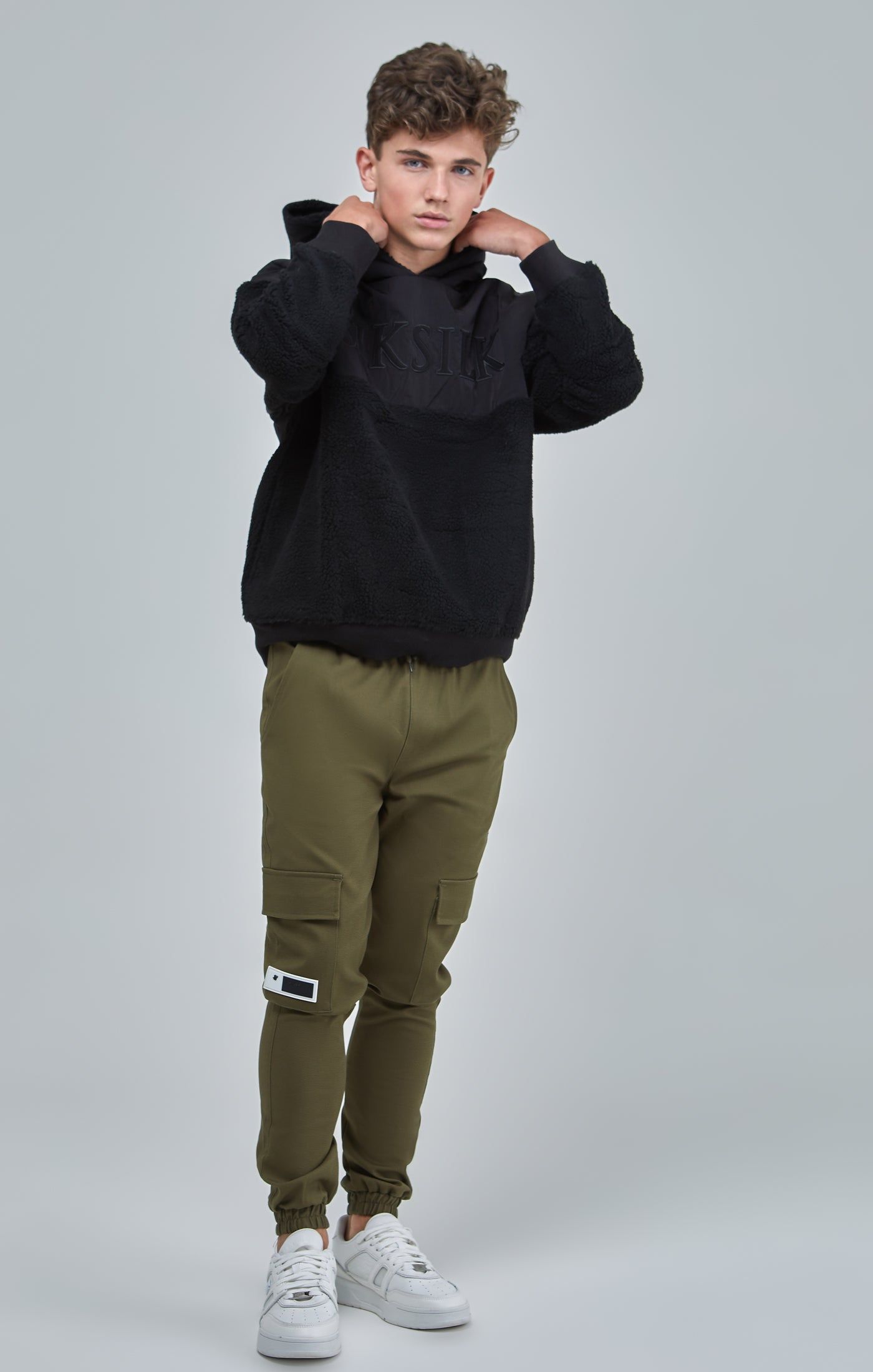 Boys Black Sherpa Nylon Mix Hoodie sold by Siksilk product image thumbnail 2