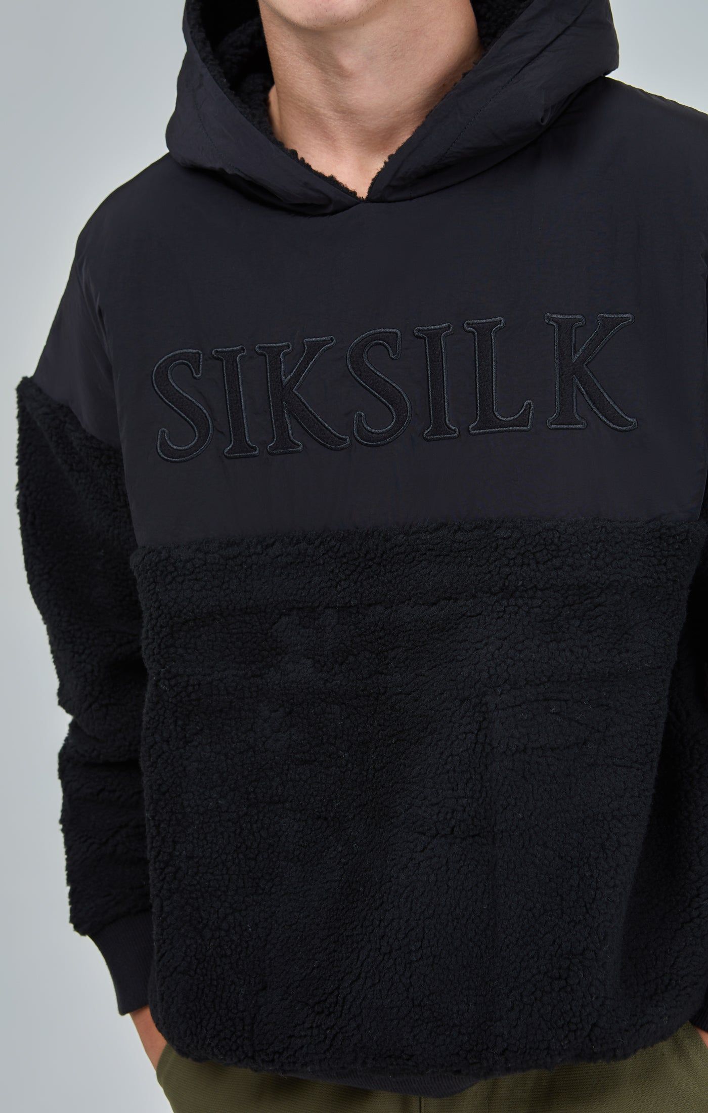 Boys Black Sherpa Nylon Mix Hoodie sold by Siksilk product image thumbnail 3