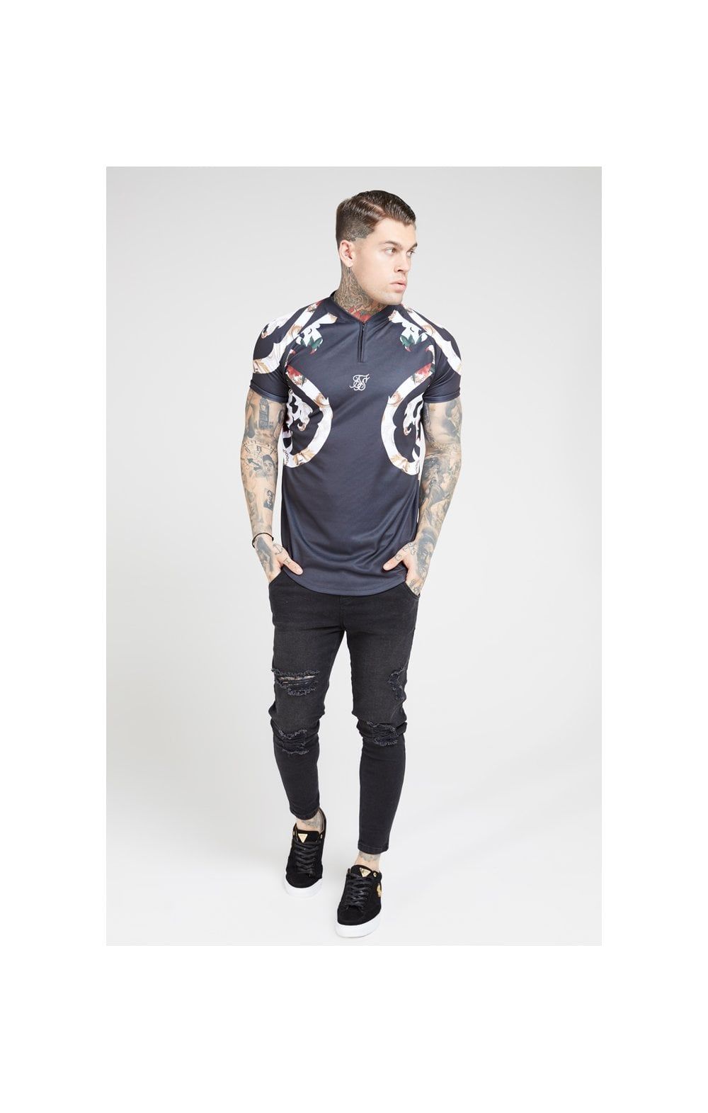 SikSilk Baseball Tee – Jet Black & Floral Elegance sold by Siksilk product image thumbnail 3