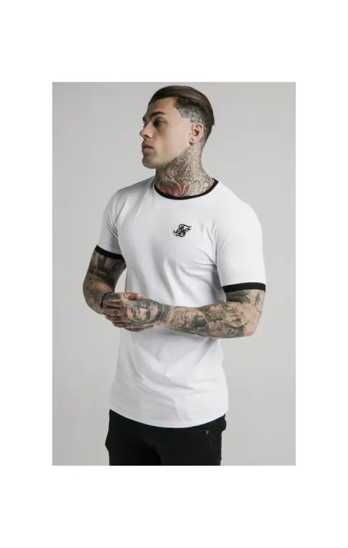 SikSilk S/S Inset Straight Hem Ringer Gym Tee – White sold by Siksilk