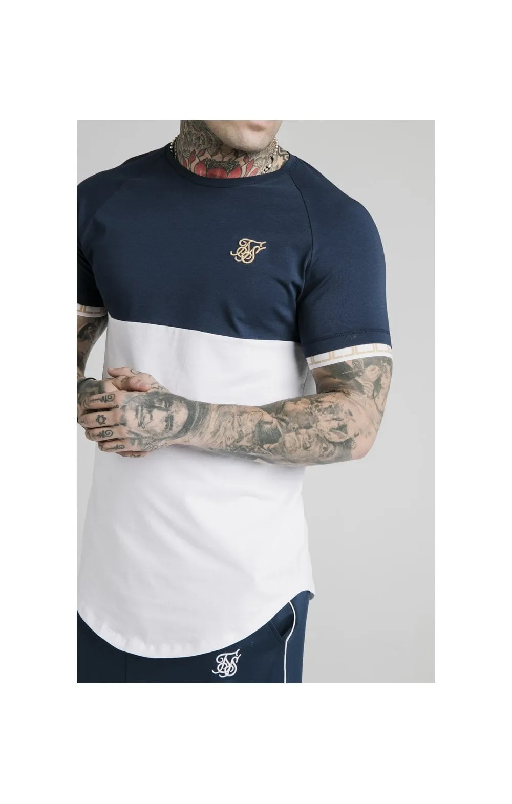 SikSilk S/S Cut & Sew Tech Tee - Navy & White sold by Siksilk