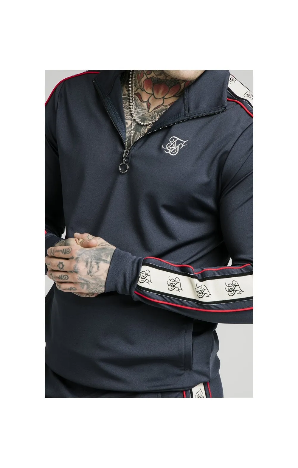 SikSilk Premium Tape 1/4 Zip Funnel Neck Hoodie- Navy sold by Siksilk product image thumbnail 2
