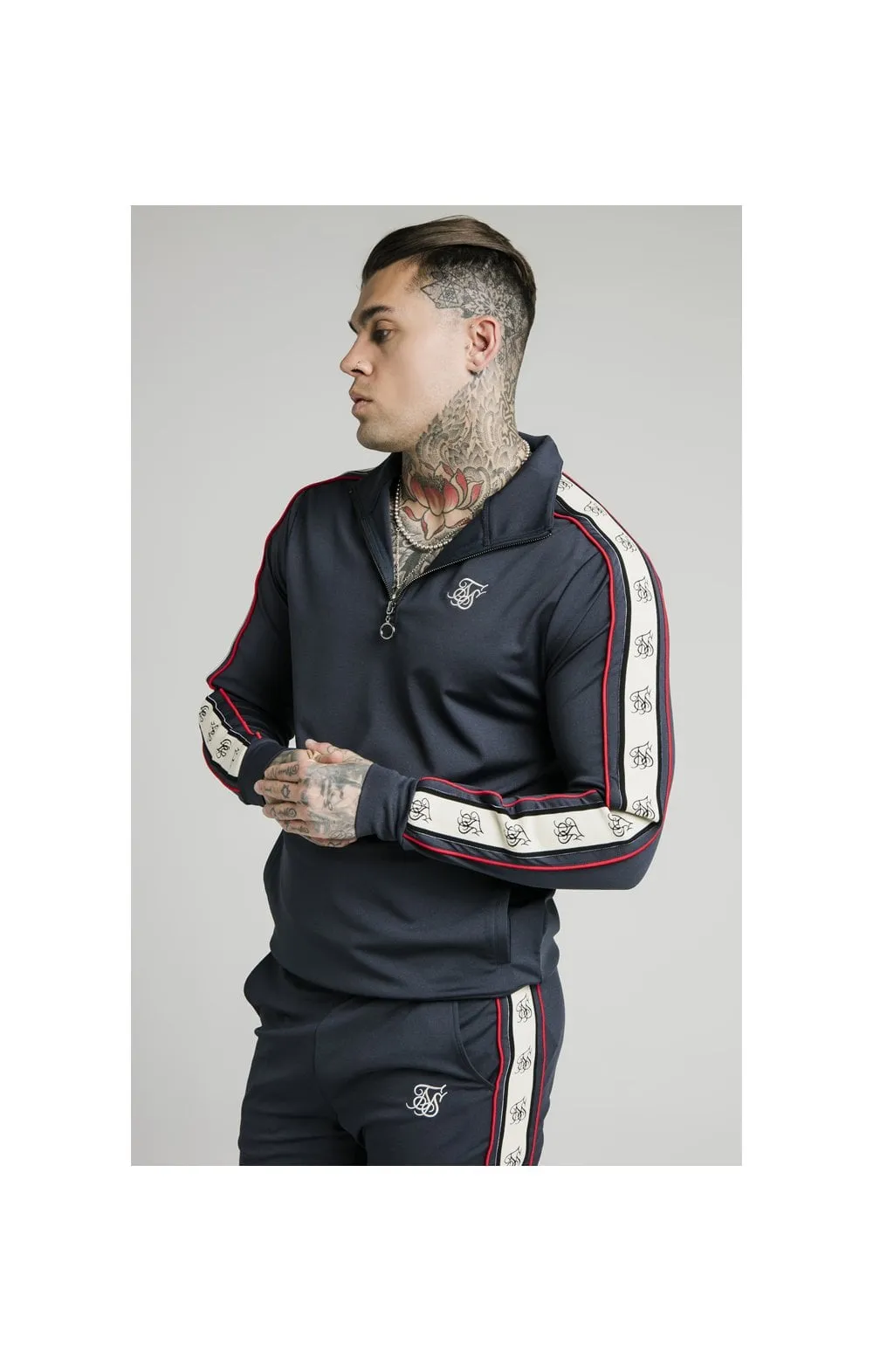 SikSilk Premium Tape 1/4 Zip Funnel Neck Hoodie- Navy sold by Siksilk
