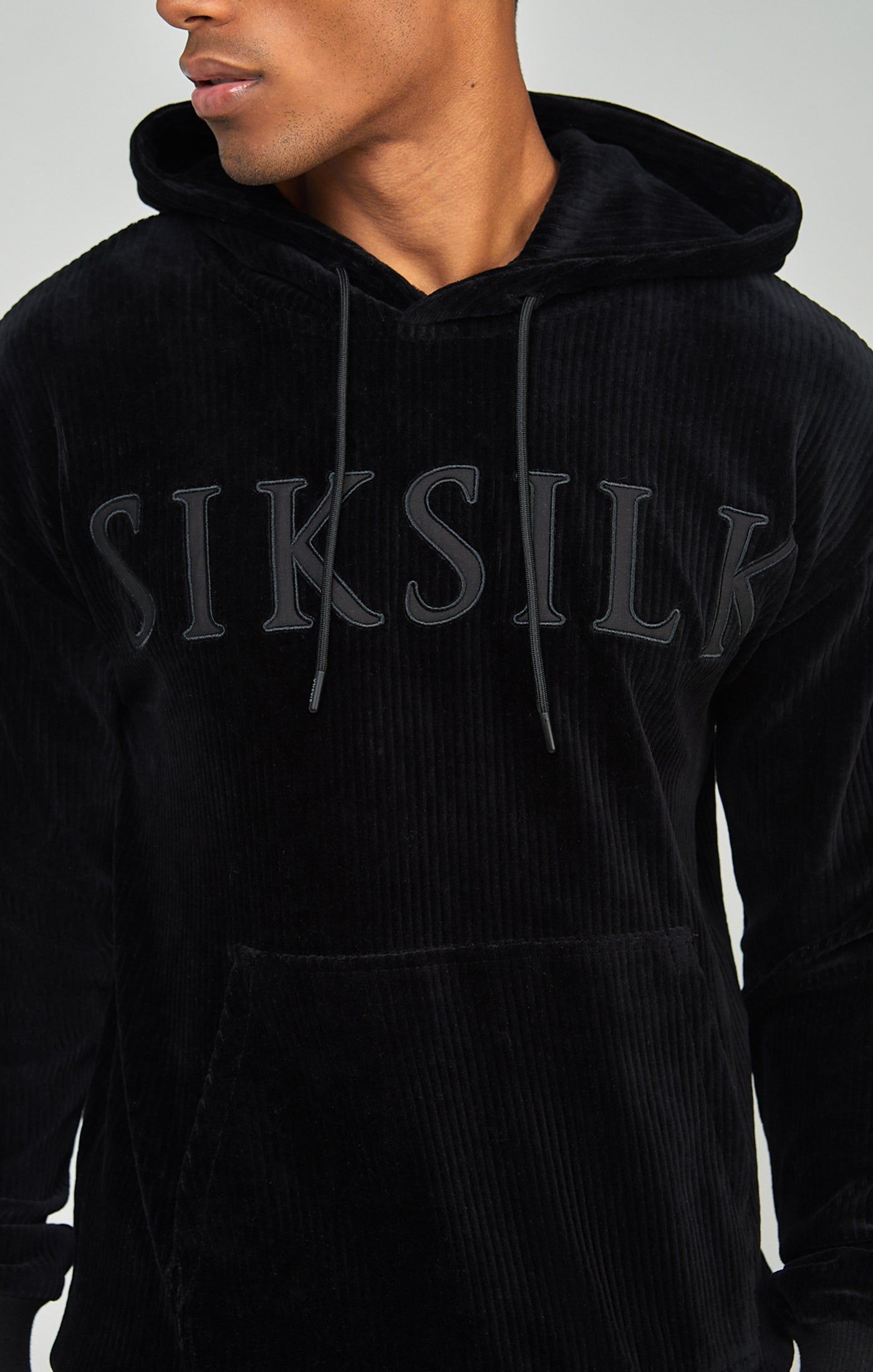 Black Corduroy Applique Logo Overhead Hoodie sold by Siksilk product image thumbnail 2