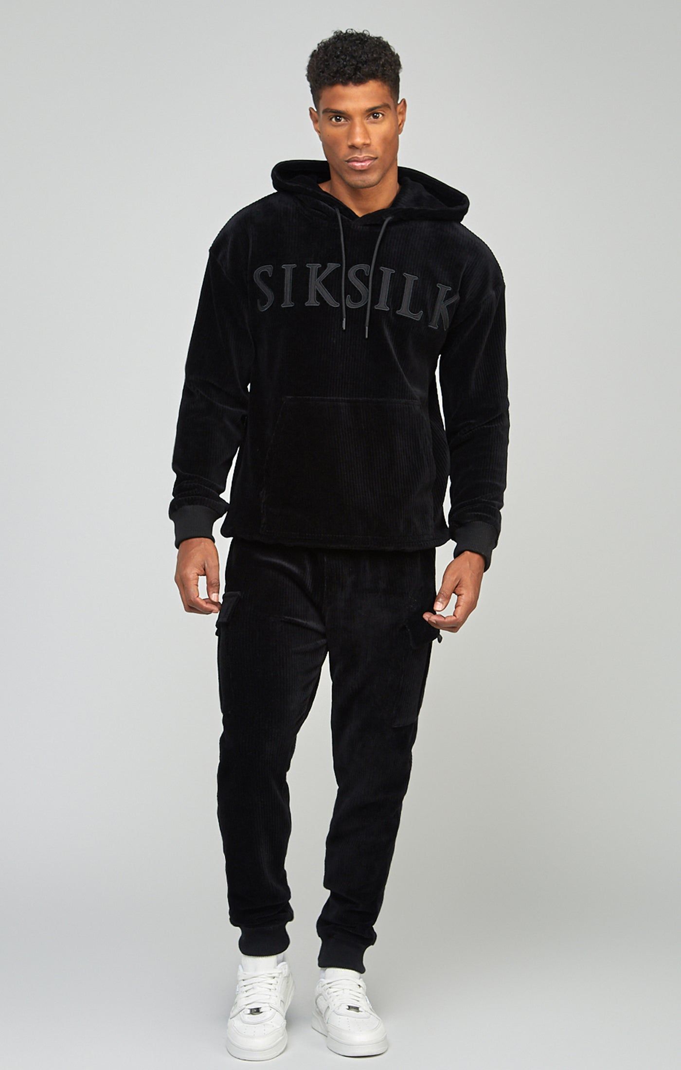 Black Corduroy Applique Logo Overhead Hoodie sold by Siksilk product image thumbnail 3