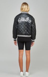Black Pu Quilted Varsity Jacket sold by Siksilk