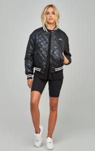 Black Pu Quilted Varsity Jacket sold by Siksilk