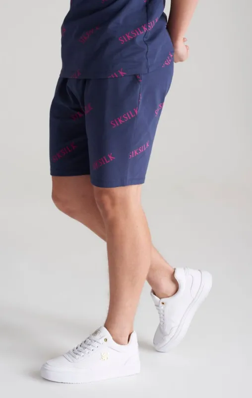 Boys Navy Monogram Printed Short sold by Siksilk