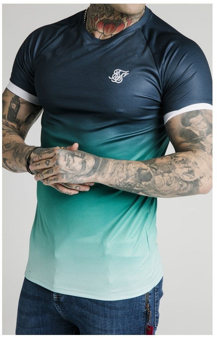 SikSilk S/S Straight Hem Fade Tech Tee - Navy Pacific Fade sold by Siksilk