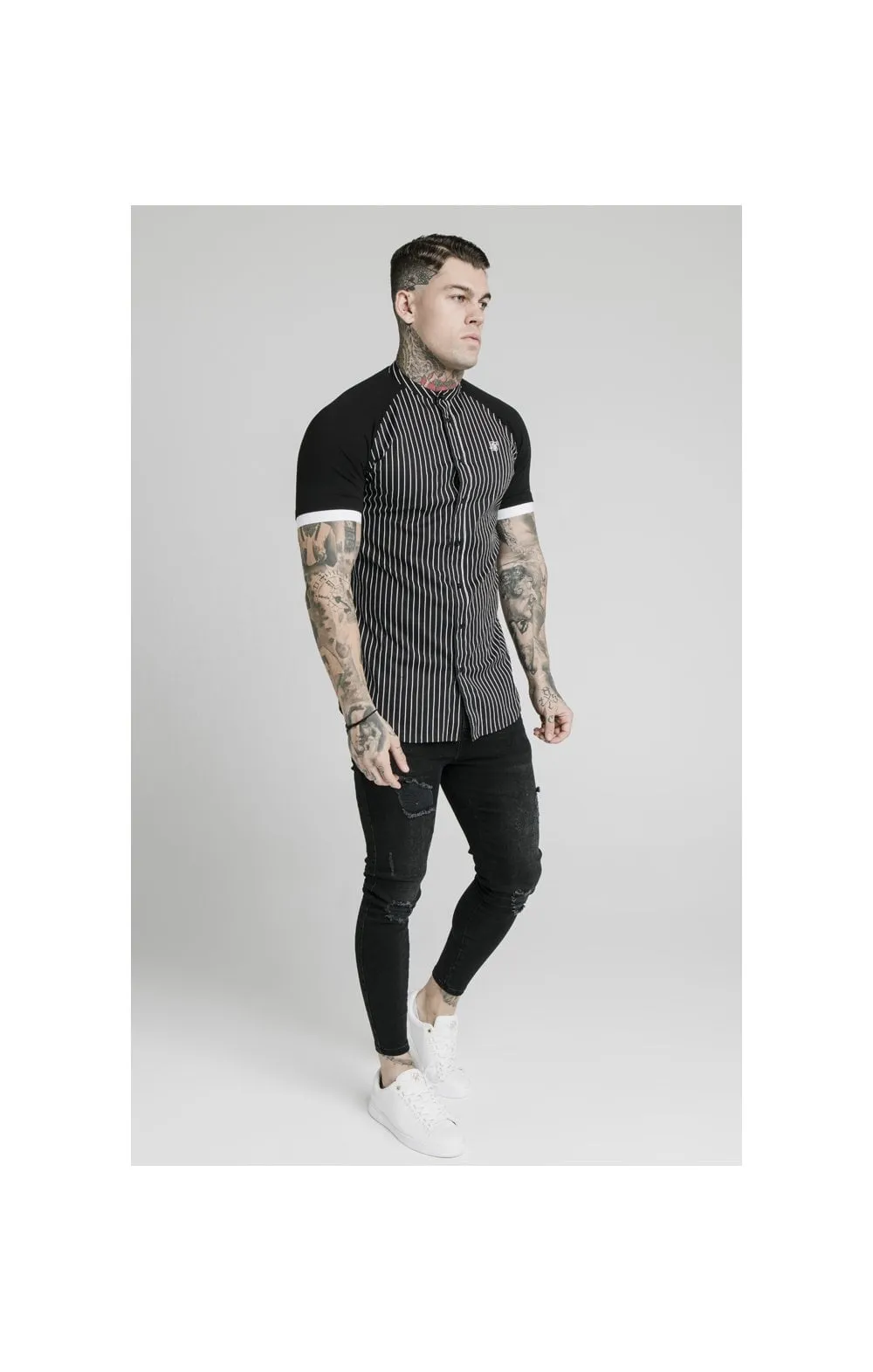 SikSilk S/S Raglan Inset Cuff Shirt - Black & White sold by Siksilk product image thumbnail 4