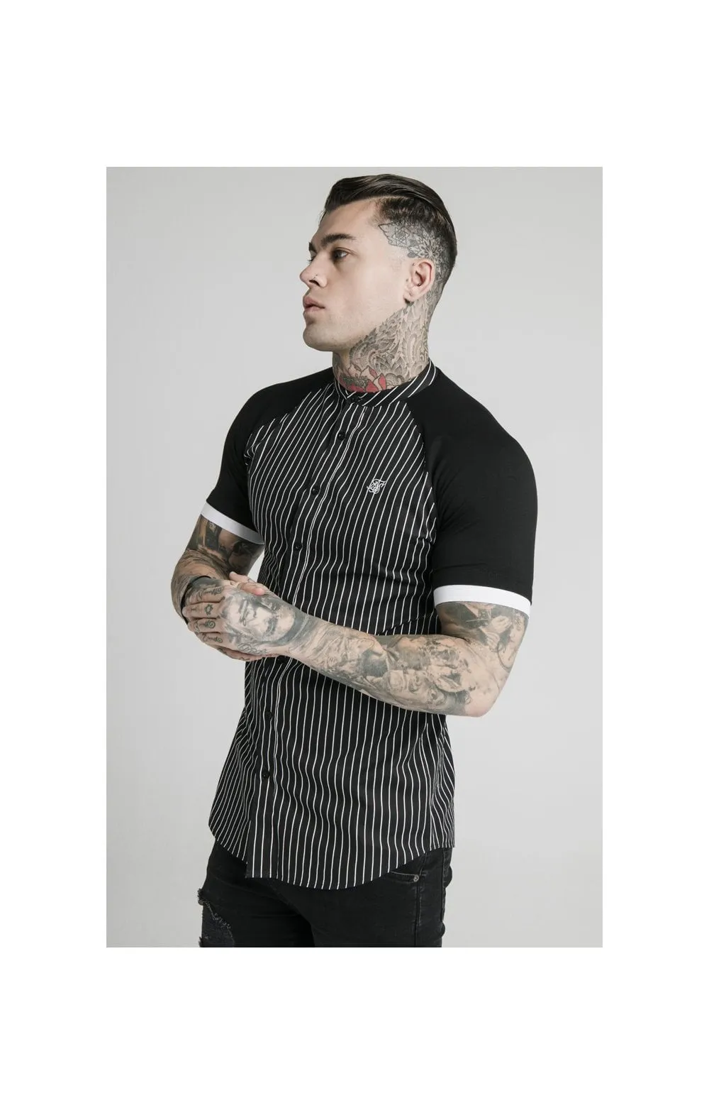 SikSilk S/S Raglan Inset Cuff Shirt - Black & White sold by Siksilk