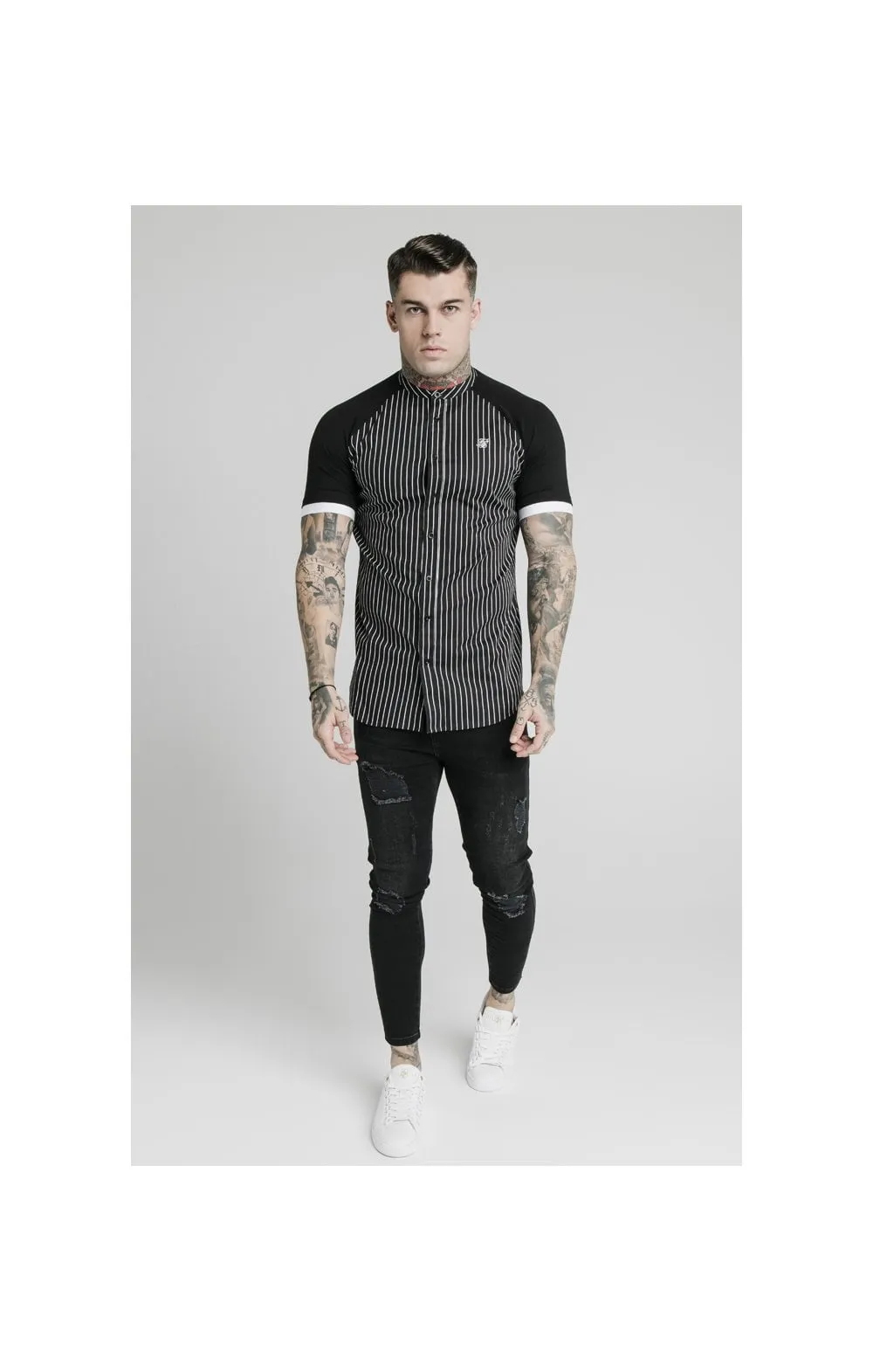 SikSilk S/S Raglan Inset Cuff Shirt - Black & White sold by Siksilk product image thumbnail 3