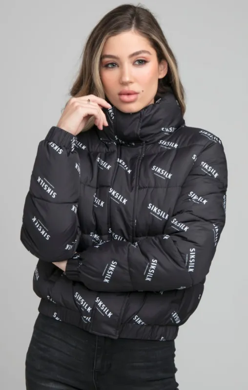 SikSilk All Over Print Padded Jacket - Black sold by Siksilk