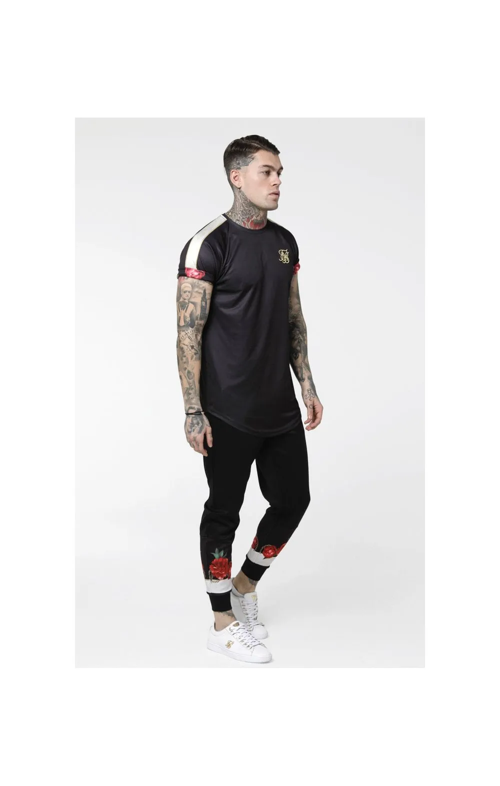 SikSilk S/S Curved Hem Raglan Roll Sleeve Tee – Black,Ecru & Red sold by Siksilk product image thumbnail 4