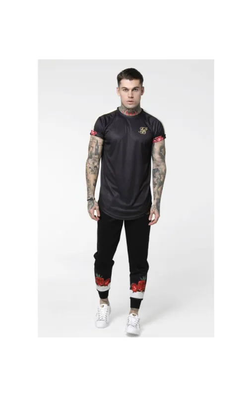SikSilk S/S Curved Hem Raglan Roll Sleeve Tee – Black,Ecru & Red sold by Siksilk