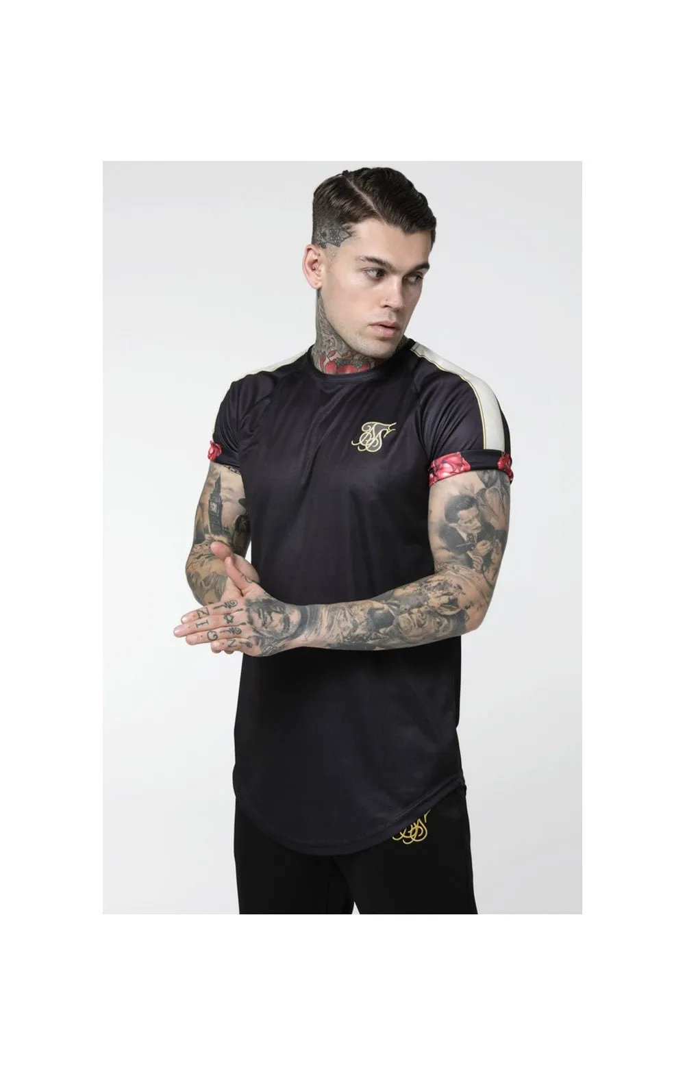 SikSilk S/S Curved Hem Raglan Roll Sleeve Tee – Black,Ecru & Red sold by Siksilk product image thumbnail 2