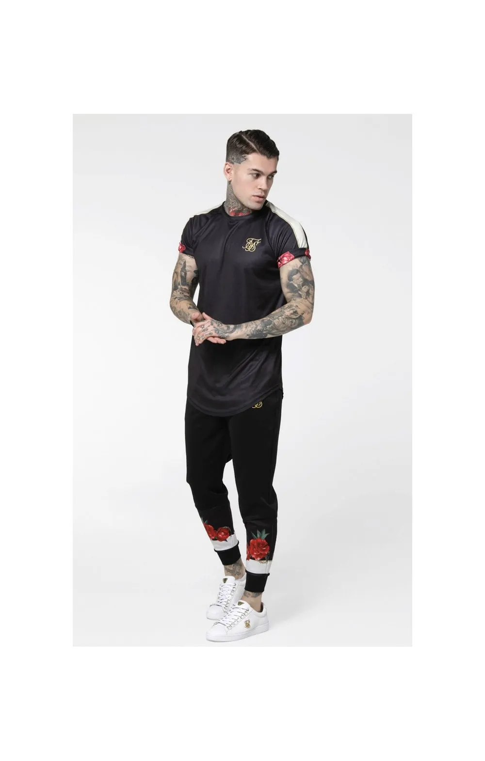 SikSilk S/S Curved Hem Raglan Roll Sleeve Tee – Black,Ecru & Red sold by Siksilk product image thumbnail 3