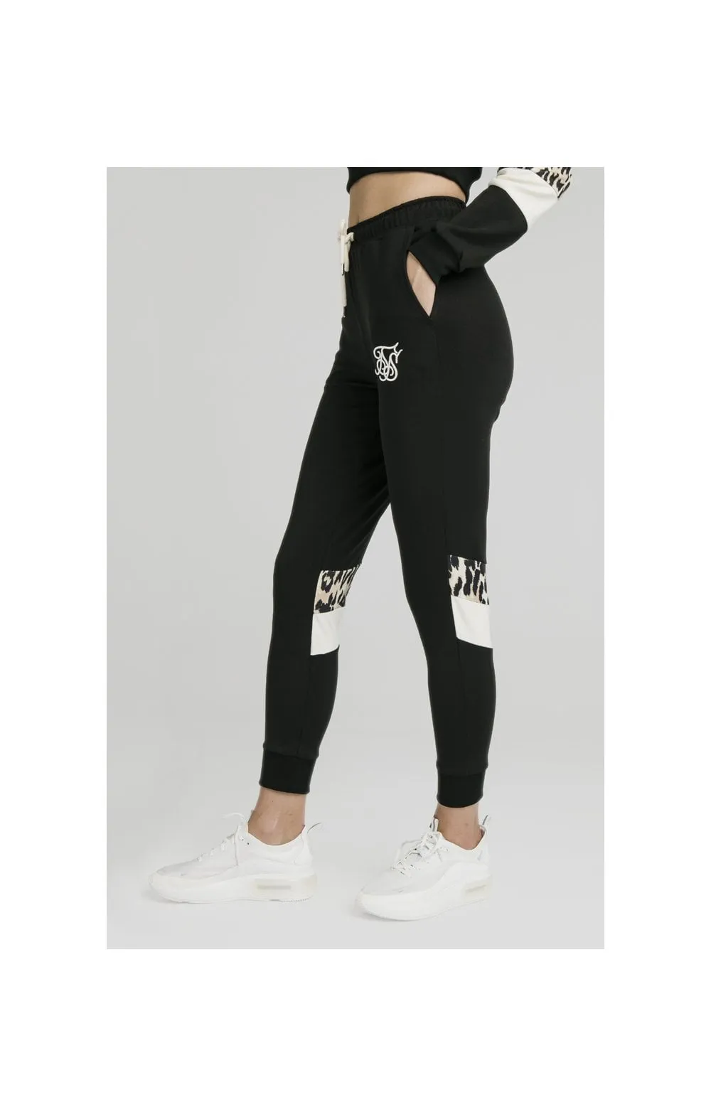 SikSilk Leopard Panel Track Pants – Black sold by Siksilk