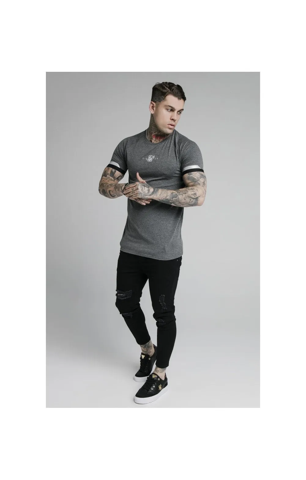 SikSilk Dual Cuff Tech Tee - Dark Grey Marl sold by Siksilk product image thumbnail 4