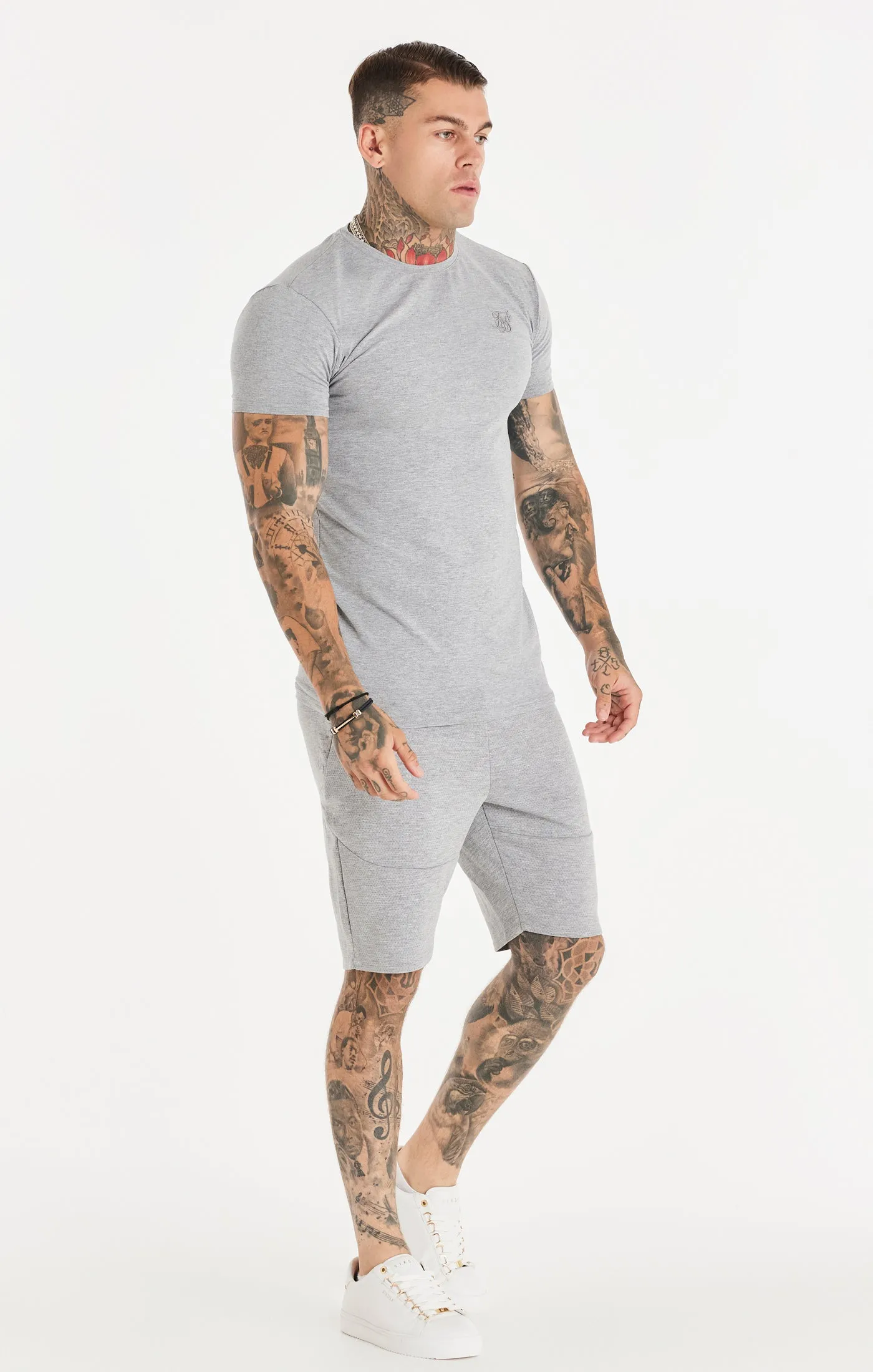 Grey Textured Muscle Fit T-Shirt sold by Siksilk product image thumbnail 4