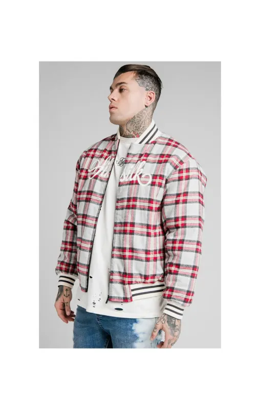 SikSilk Oversize Flannel Check Bomber - Grey & Red sold by Siksilk