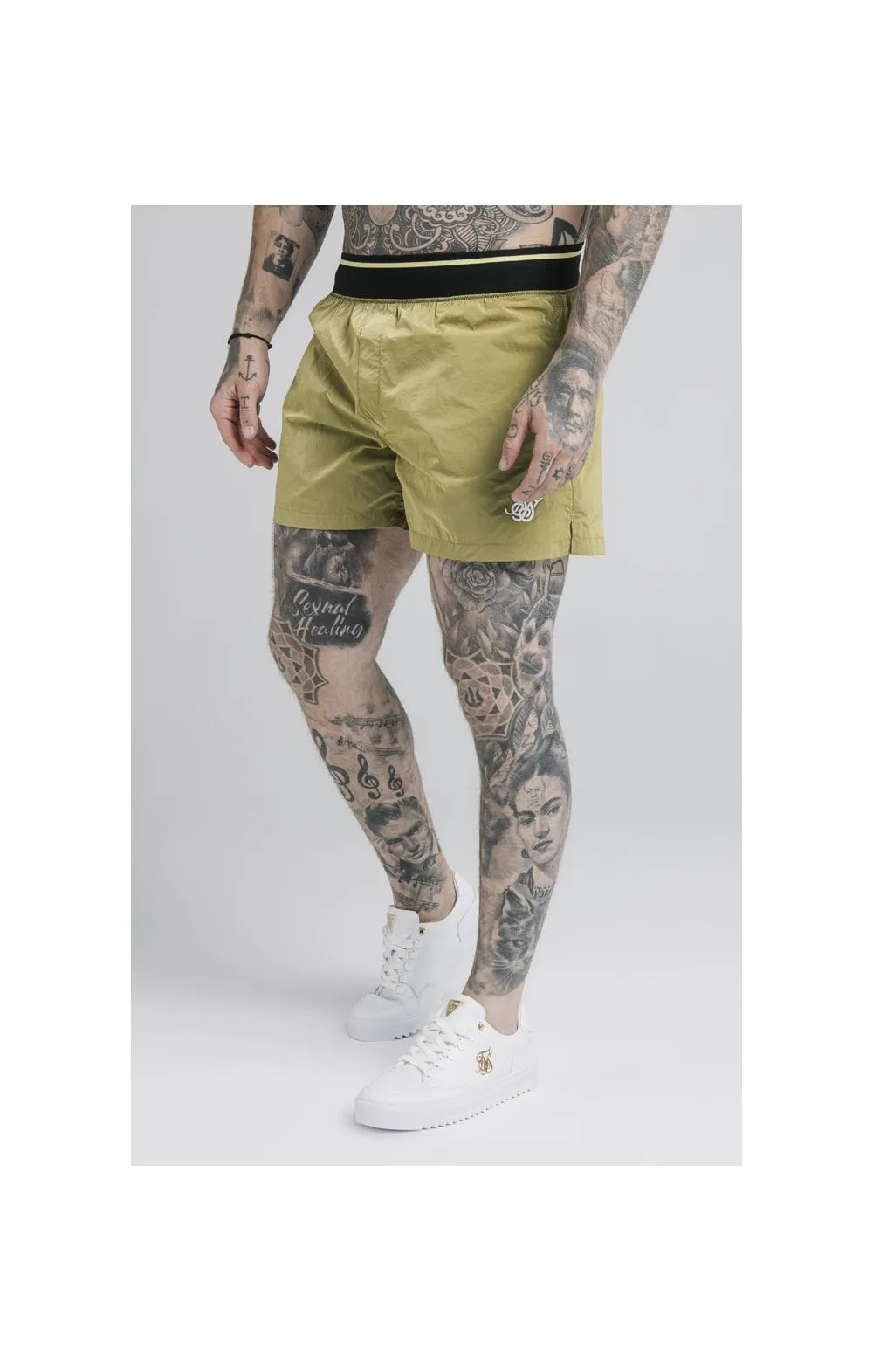 SikSilk Adapt Crushed Nylon Swim Shorts - Khaki sold by Siksilk