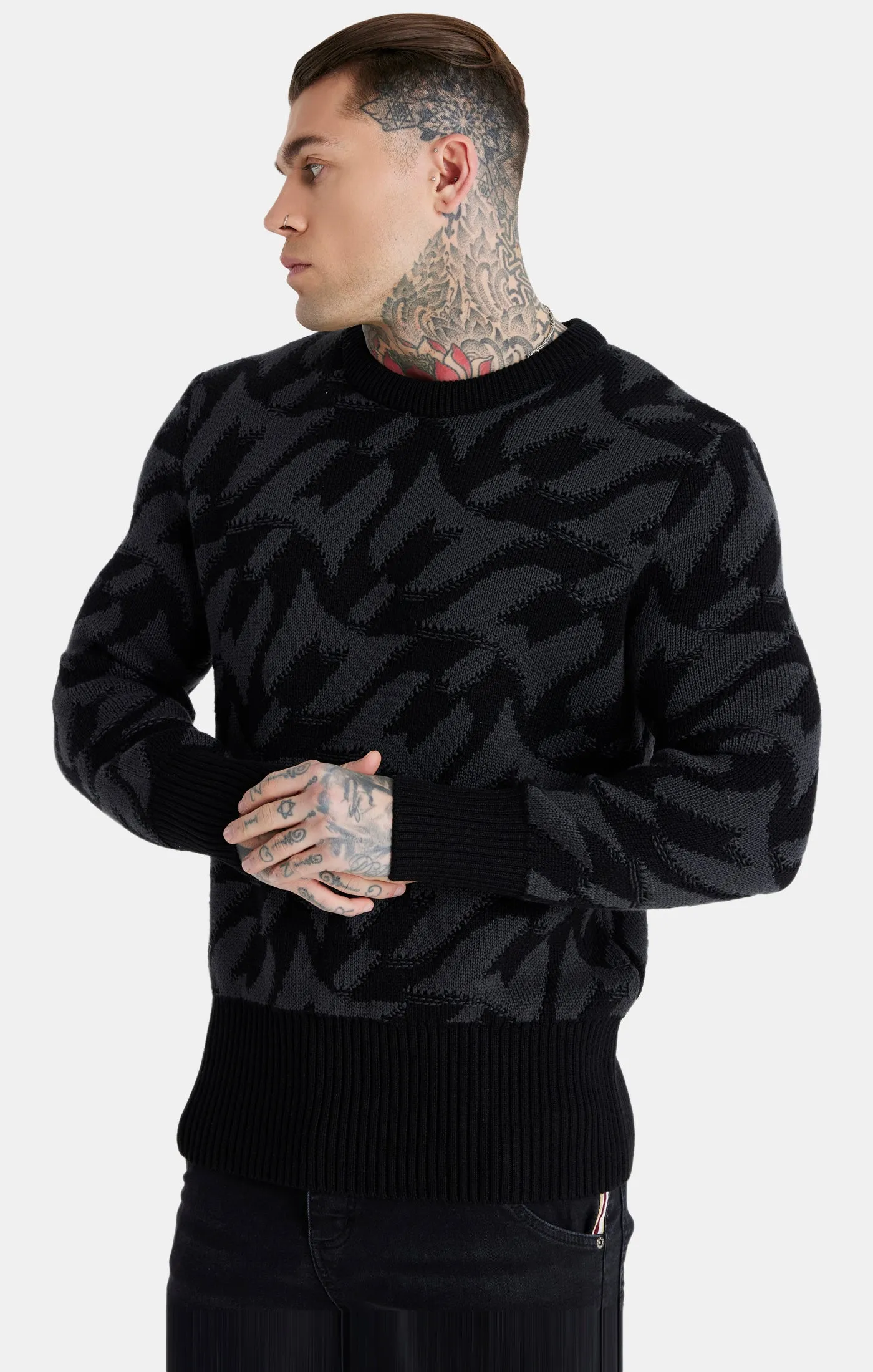 Messi x SikSilk Black Monogram Chunky Knit Jumper sold by Siksilk product image thumbnail 3