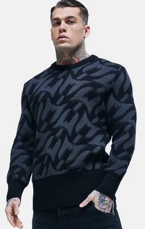 Messi x SikSilk Black Monogram Chunky Knit Jumper made by Siksilk