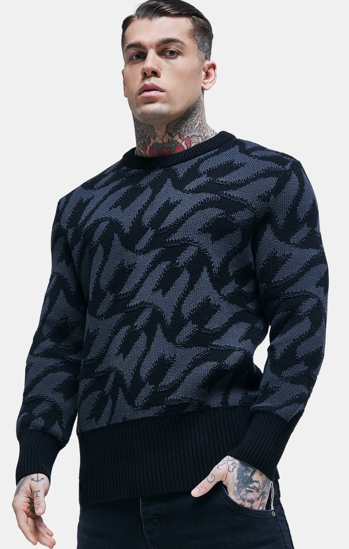 Messi x SikSilk Black Monogram Chunky Knit Jumper sold by Siksilk