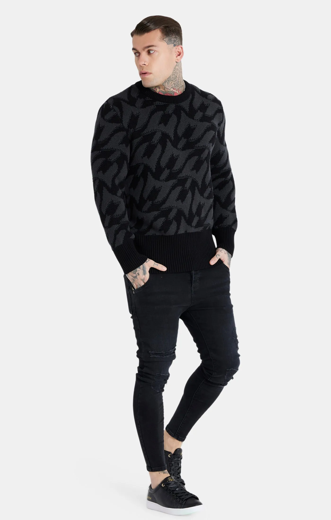 Messi x SikSilk Black Monogram Chunky Knit Jumper sold by Siksilk product image thumbnail 2