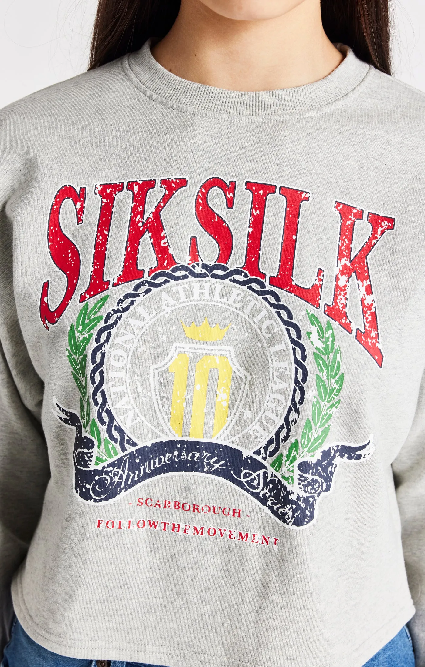 Girls Grey Marl Varsity Crop Crew Sweater sold by Siksilk product image thumbnail 2