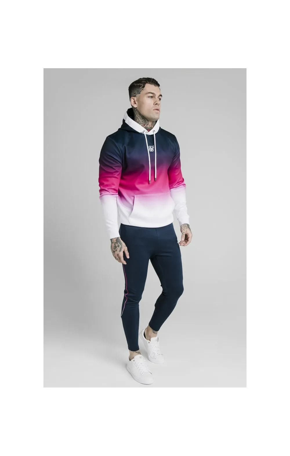 SikSilk Tri-Fade Overhead Hoodie - Navy,Pink & White sold by Siksilk product image thumbnail 3