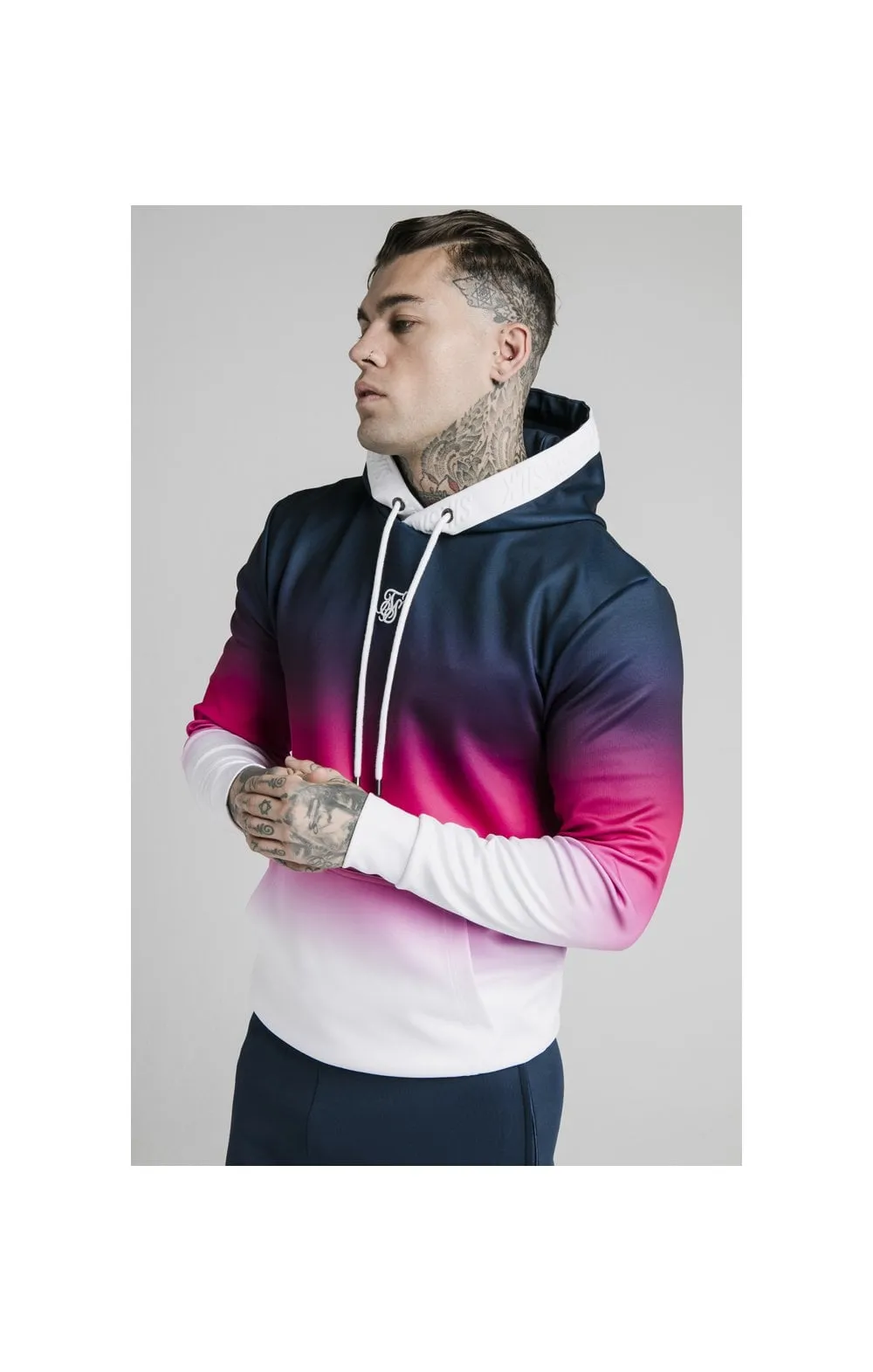 SikSilk Tri-Fade Overhead Hoodie - Navy,Pink & White sold by Siksilk