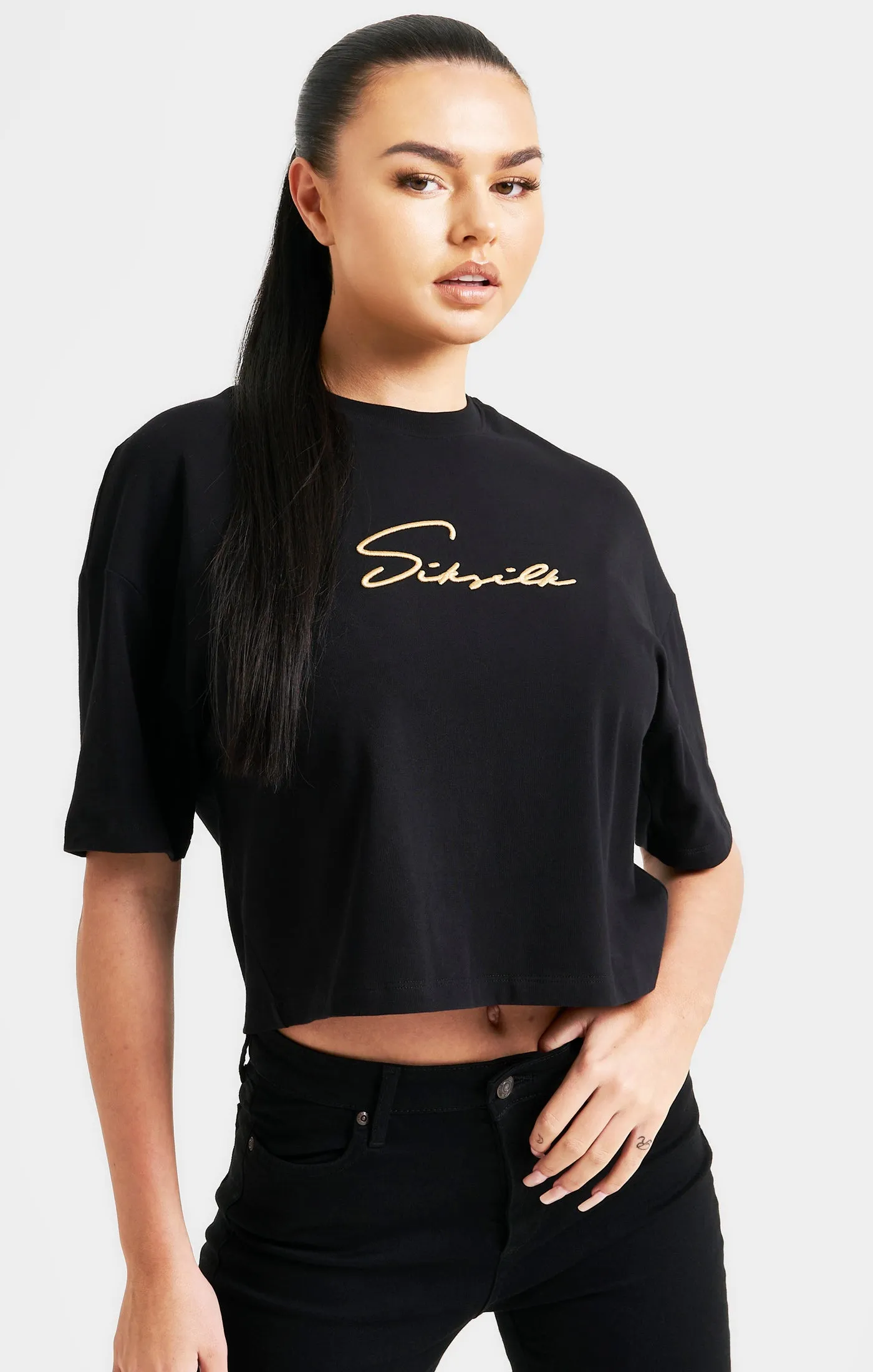 Black Signature Crop Tee sold by Siksilk