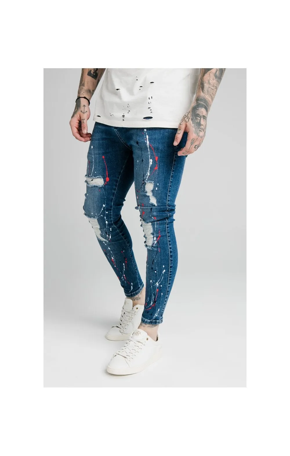 SikSilk Skinny Distressed Riot Jeans - Midstone sold by Siksilk
