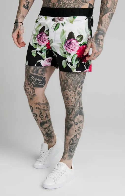 Black Floral Swim Short sold by Siksilk