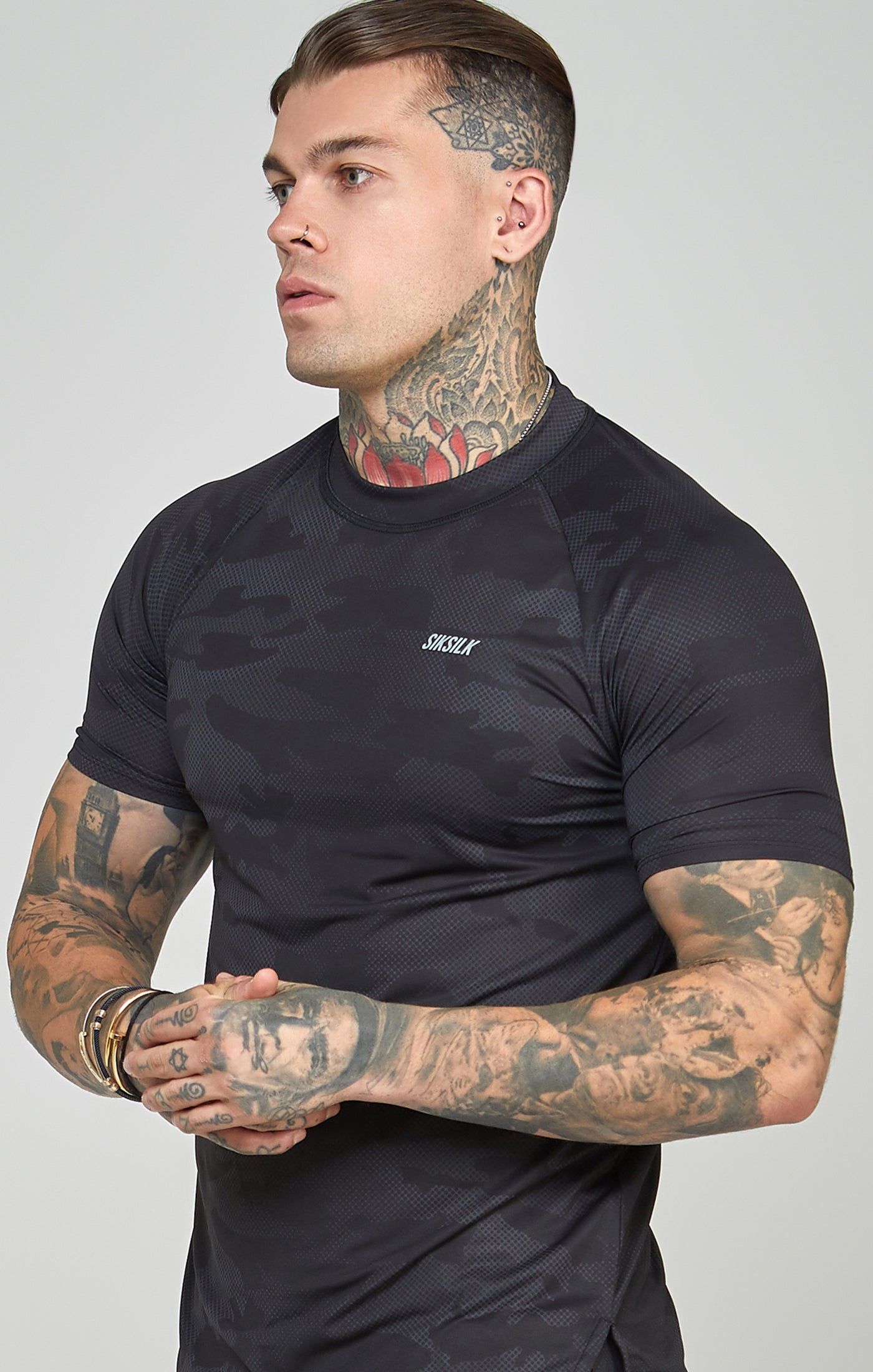 Camo Sports Curved Hem Muscle Fit T-Shirt sold by Siksilk