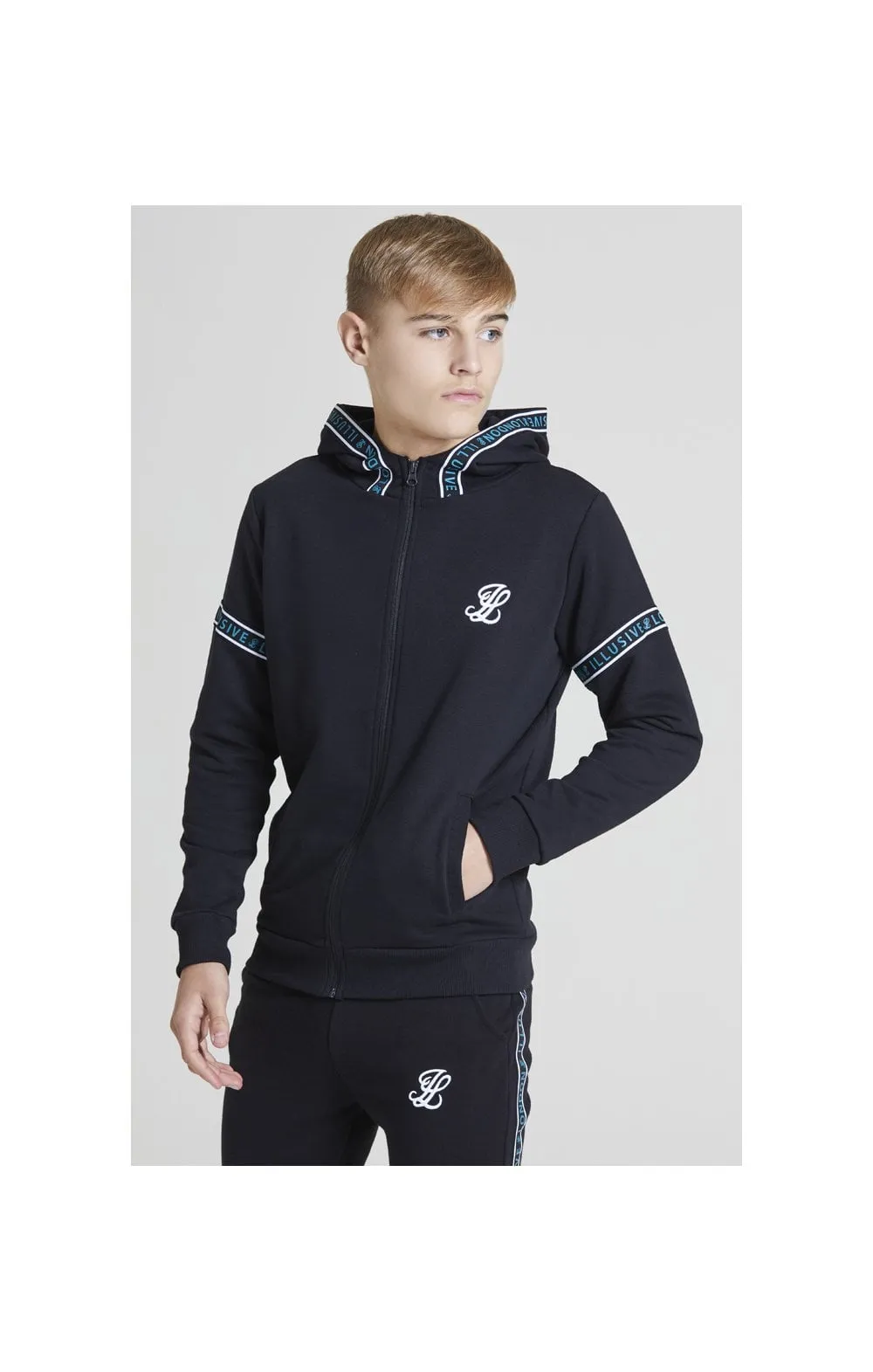 Illusive London Branded Zip Through Hoodie - Black sold by Siksilk