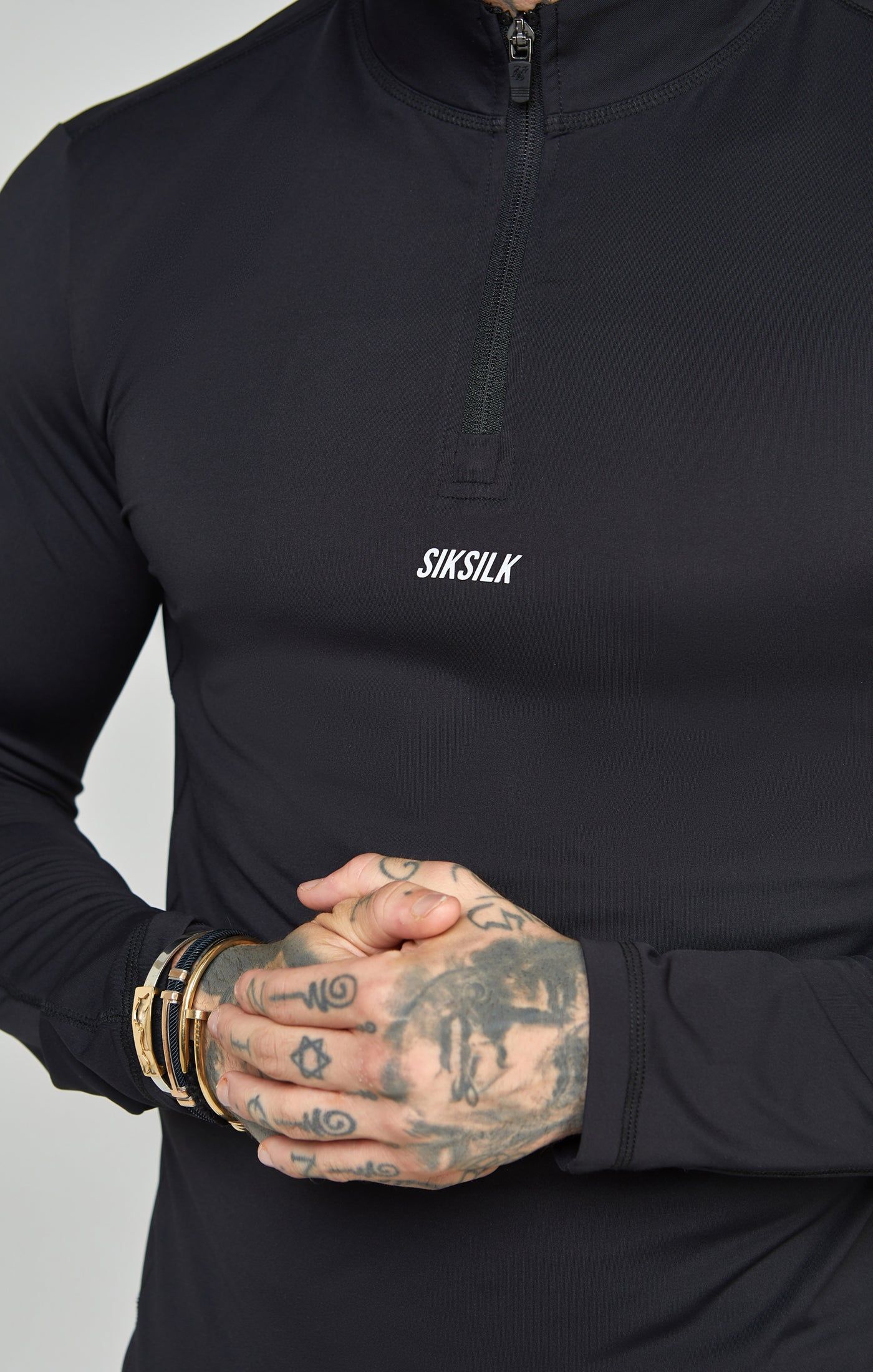 Black Sports Muscle Fit Quarter Zip Long Sleeve Top sold by Siksilk product image thumbnail 3