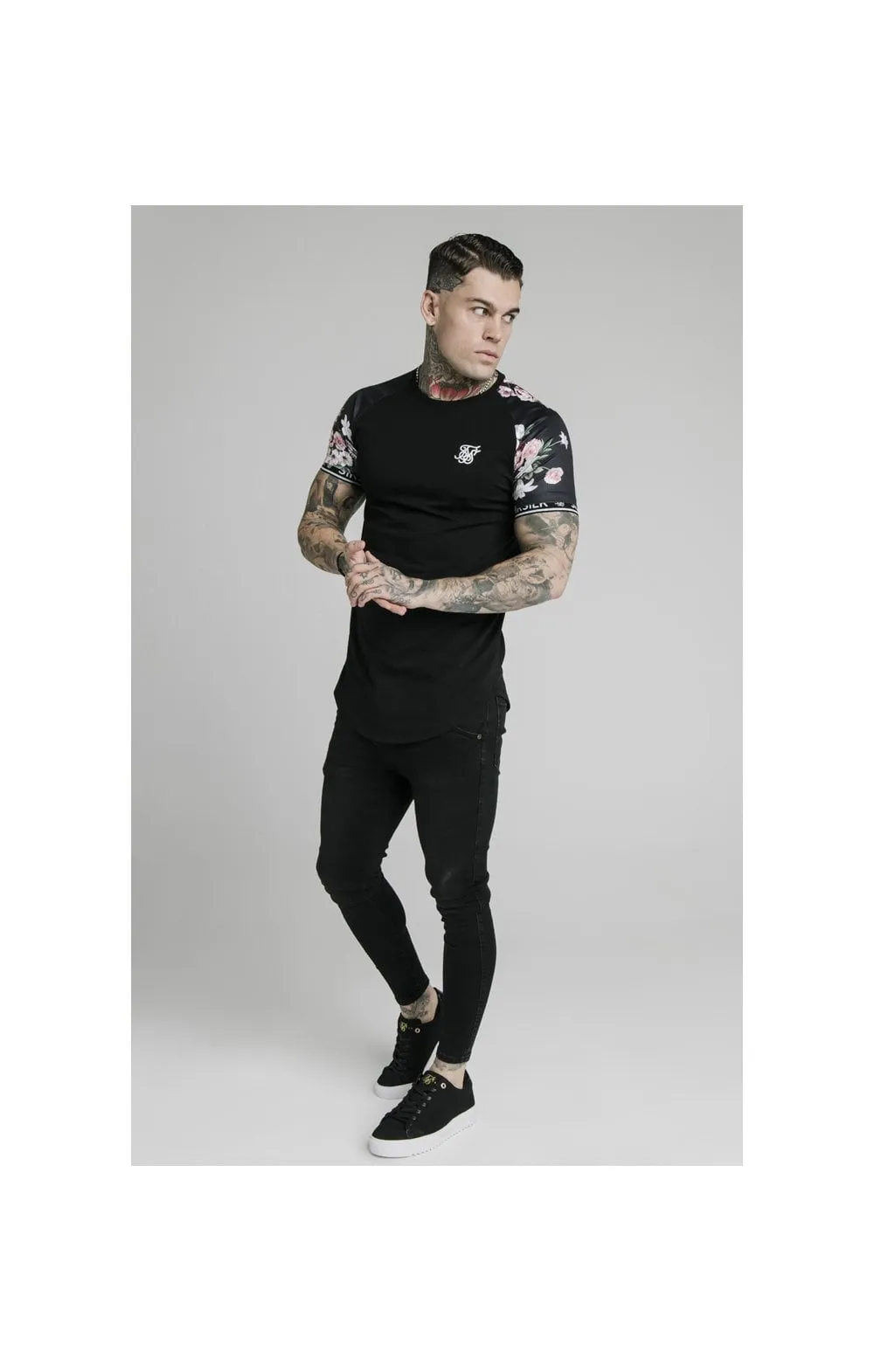 SikSilk S/S Prestige Floral Inset Tech Tee - Black sold by Siksilk product image thumbnail 4
