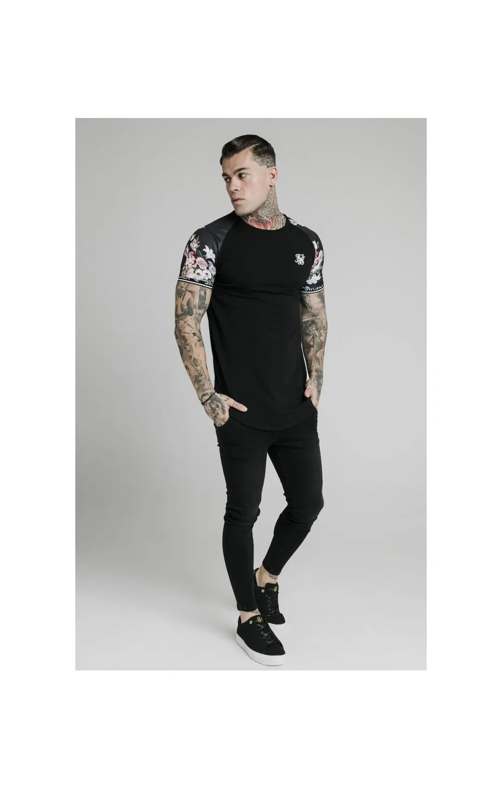 SikSilk S/S Prestige Floral Inset Tech Tee - Black sold by Siksilk