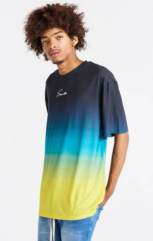 SikSilk Retro Flash Relaxed Fit Tee - Black Teal & Lime sold by Siksilk