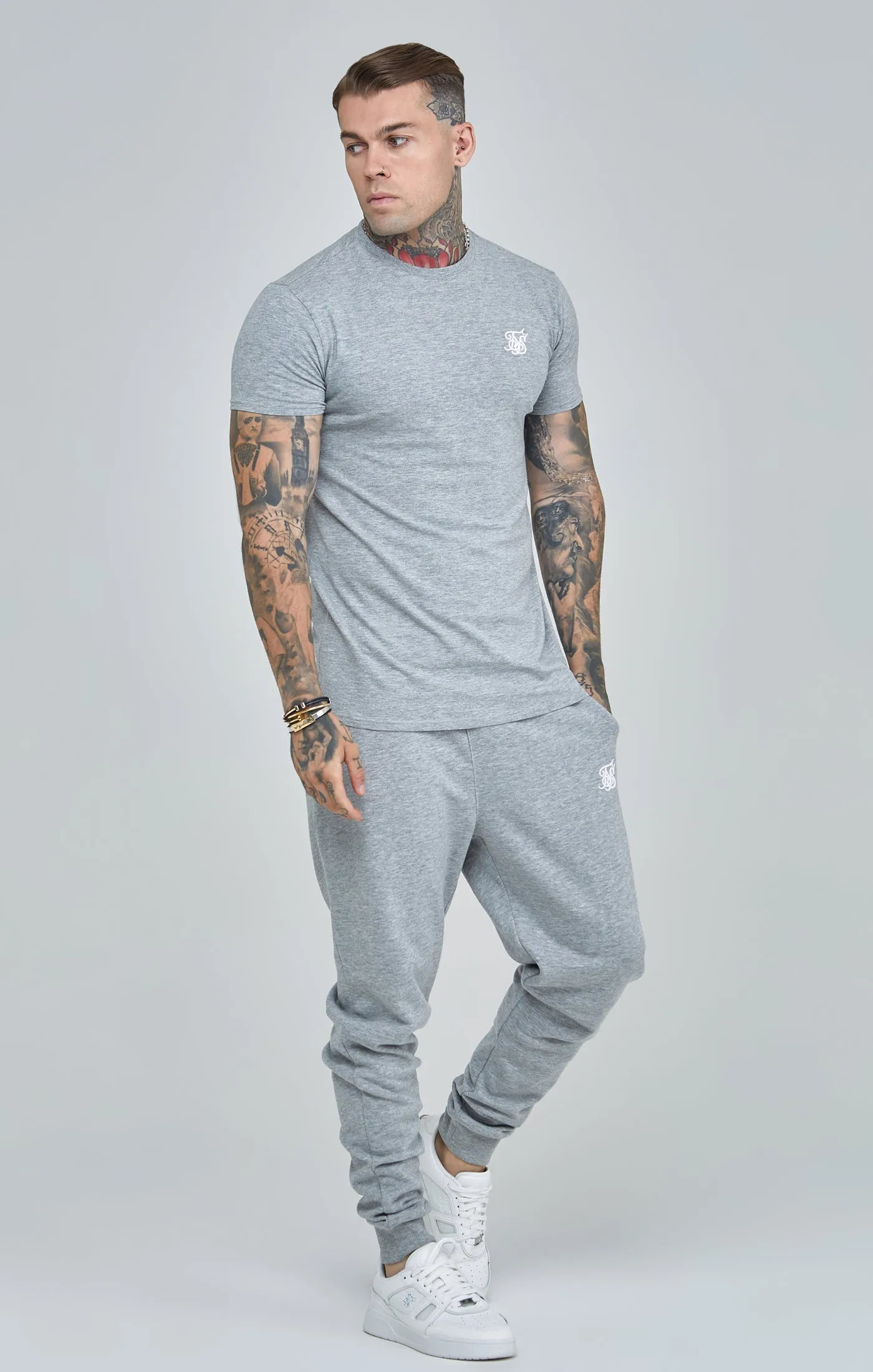 Grey Marl Essential Short Sleeve Muscle Fit T-Shirt sold by Siksilk product image thumbnail 2
