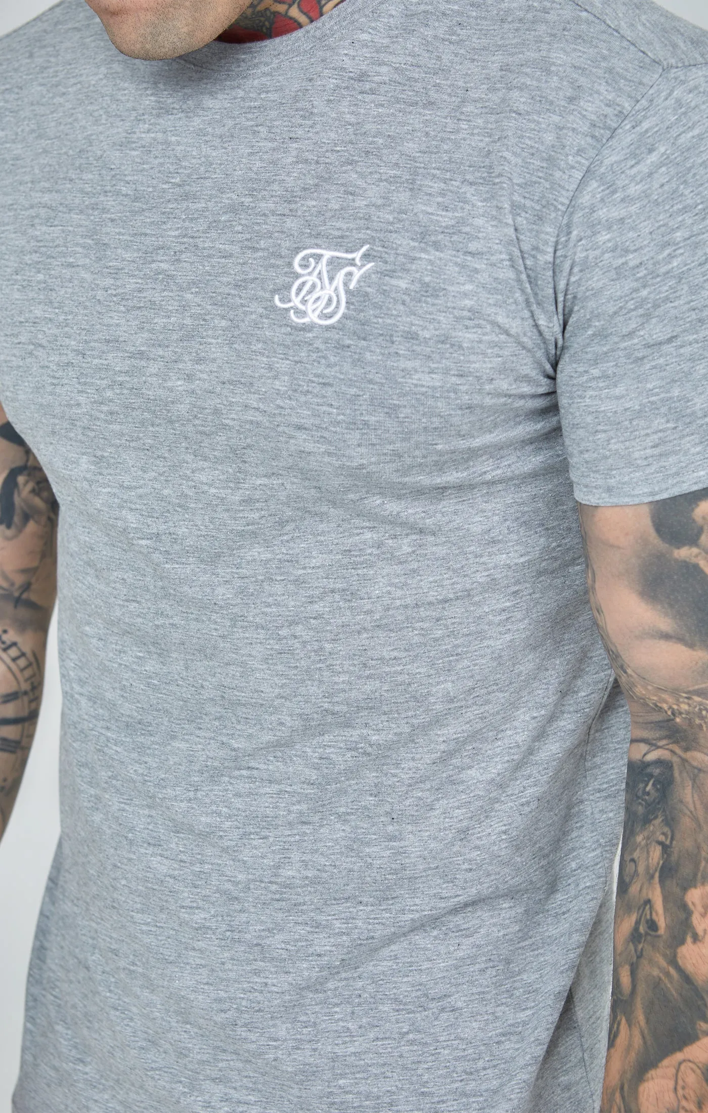 Grey Marl Essential Short Sleeve Muscle Fit T-Shirt sold by Siksilk product image thumbnail 3
