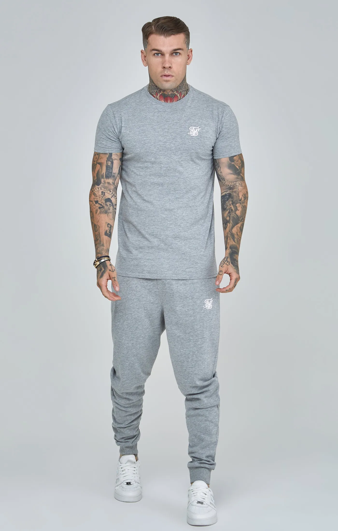 Grey Marl Essential Short Sleeve Muscle Fit T-Shirt sold by Siksilk product image thumbnail 4